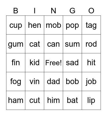 INITIAL SOUND SUBSTITUTION Bingo Card
