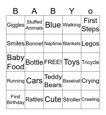 Baby Shower Bingo Card
