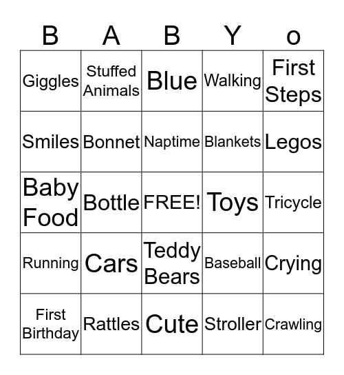 Baby Shower Bingo Card