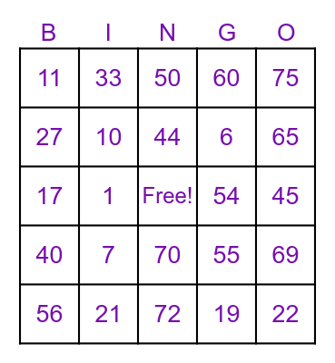 JHED BINGO CARD 1 Bingo Card