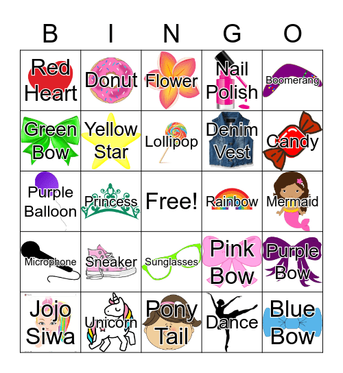 Jojo Siwa Bingo Card