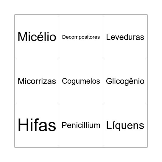 Bingo dos Fungos Bingo Card