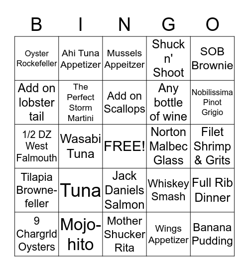 Shuckin' Bingo  Bingo Card