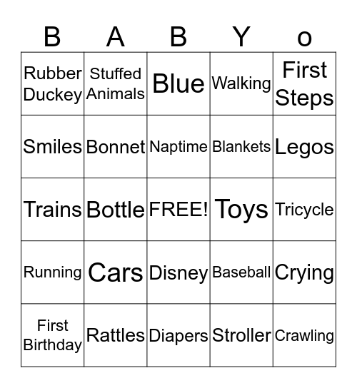 Baby Shower Bingo Card