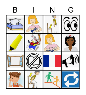 Classroom Language Bingo Card