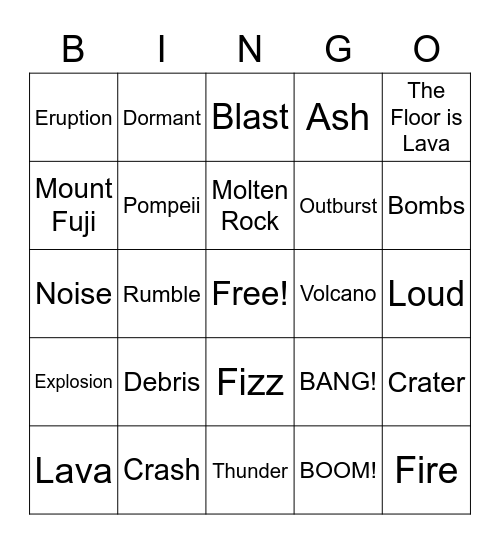Lava Explosions Bingo Card