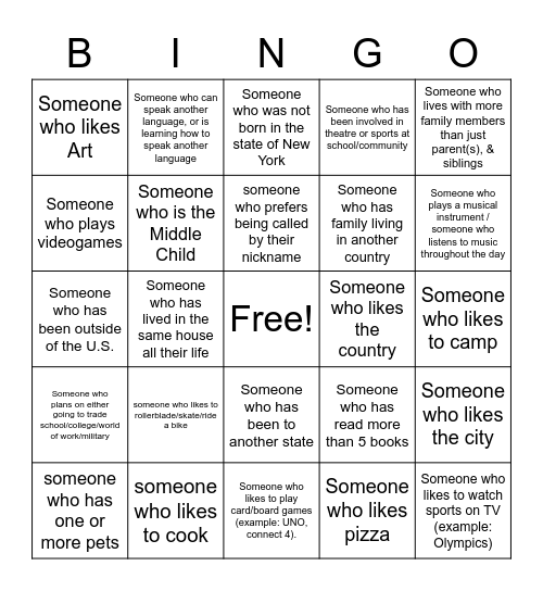 Getting to know you! Bingo Card