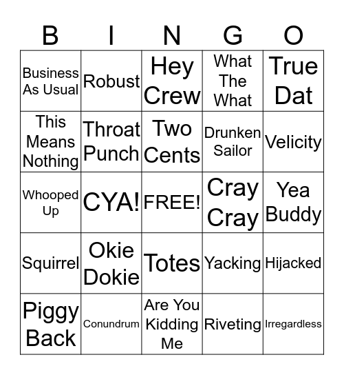 SAF Lingo Bingo Card