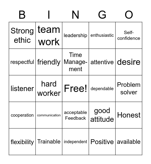 Transition Soft Skills Lesson Bingo Card