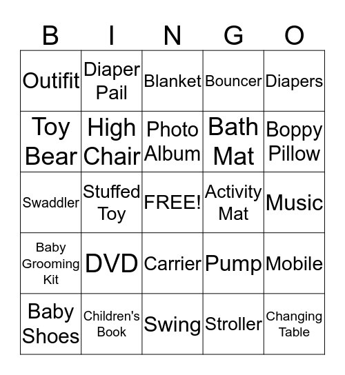 Ashley's Baby Shower  Bingo Card