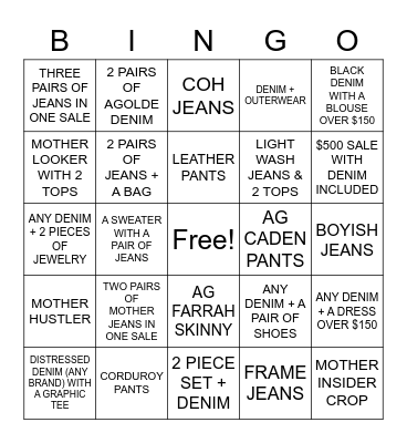 DENIM BINGO Card