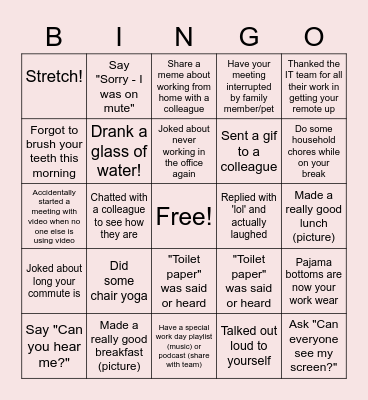 FDW Remote Work Bingo Card