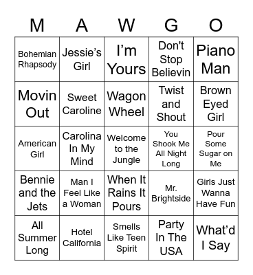 MAW Music Bingo - 7/13/2021 Bingo Card