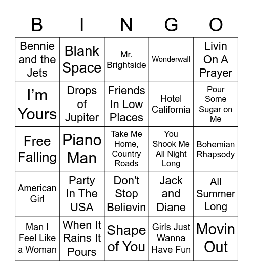 MAW Music Bingo Game 1 Bingo Card