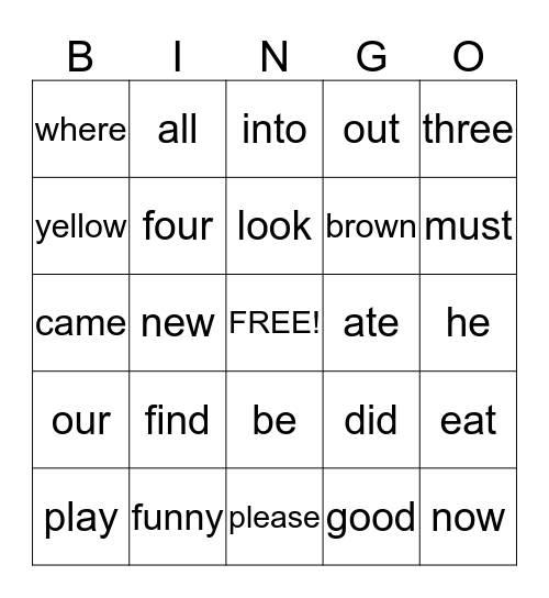 Dolch Bingo #1 Bingo Card