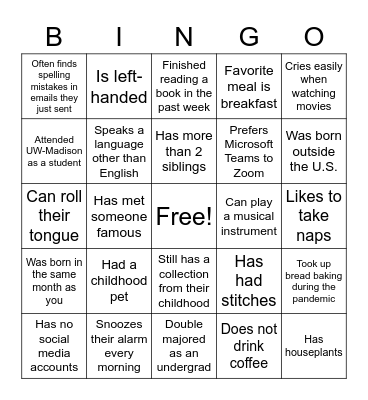 Find someone who... Bingo Card