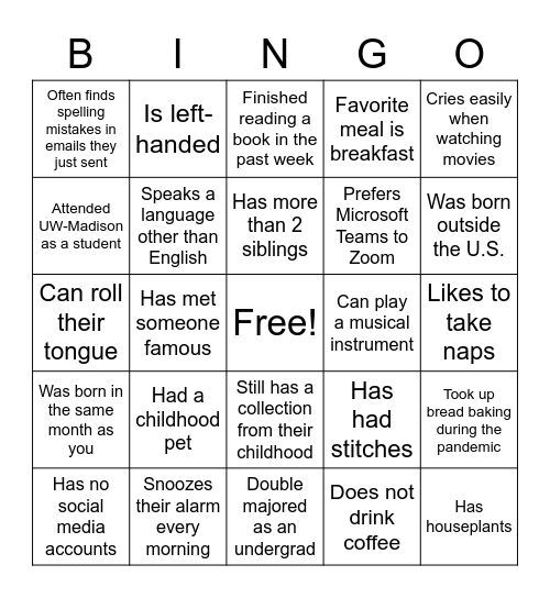 Find someone who... Bingo Card