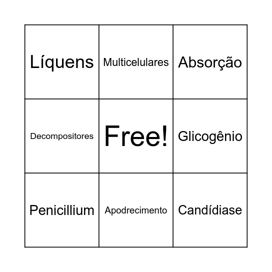 Bingo dos Fungos Bingo Card
