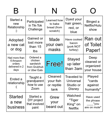 Quarentine/Summer Bingo Card