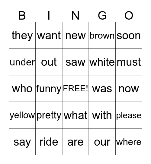 Dolch Bingo #2 Bingo Card