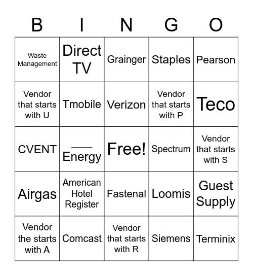 Payments Bingo Card