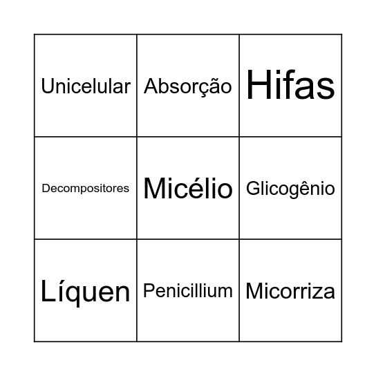 Bingo dos Fungos Bingo Card
