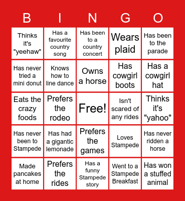 CALGARY STAMPEDE BINGO Card