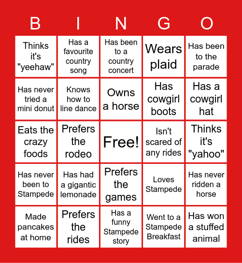 CALGARY STAMPEDE BINGO Card