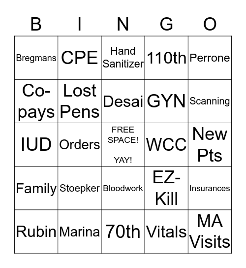 Westside Family Medicine Bingo Card