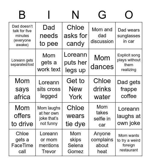 Things people say and do Bingo Card