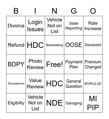 Team Lead Bingo Card