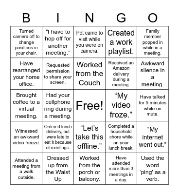 Remote Work Adventures Bingo Card