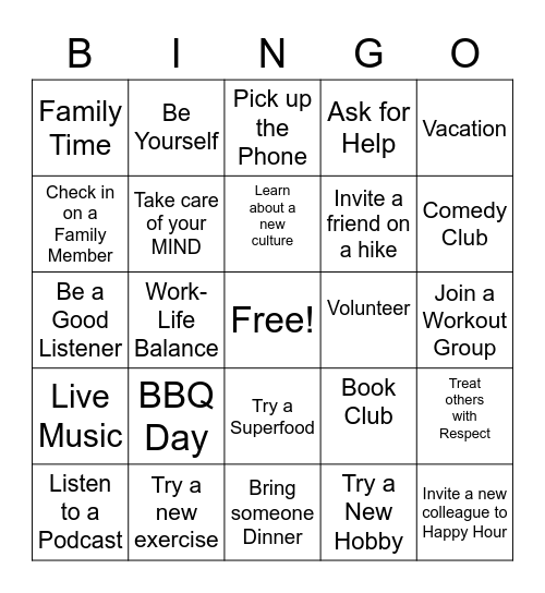 Social Wellness - BINGO Card