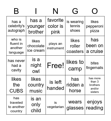 ice breaker bingo Card