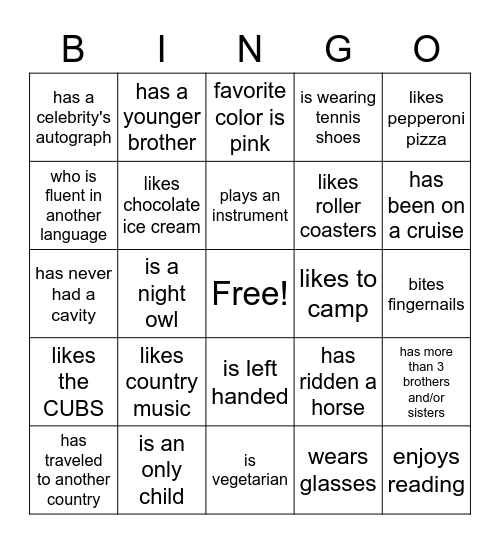 ice breaker bingo Card