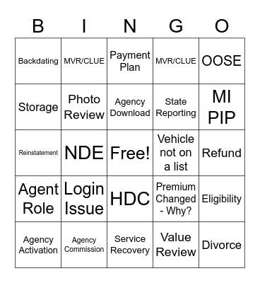 Agency Bingo Card