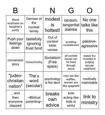 Fundie Blog Bingo! Bingo Card