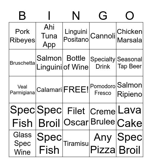 Sole Mio Bingo Card