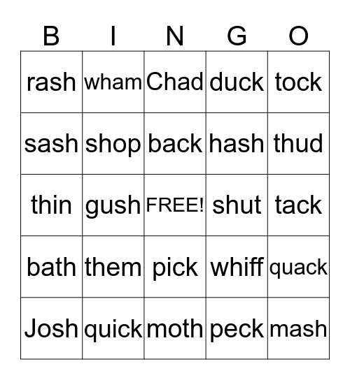 Diagraphs Bingo Card