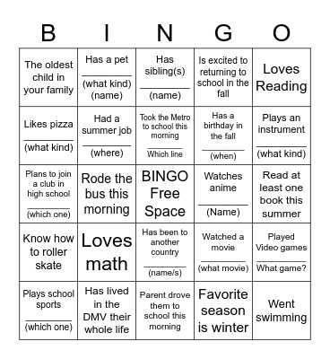 Find-a-Friend BINGO Card