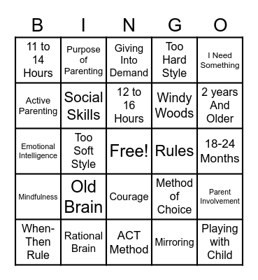 Active Parenting Bingo Card