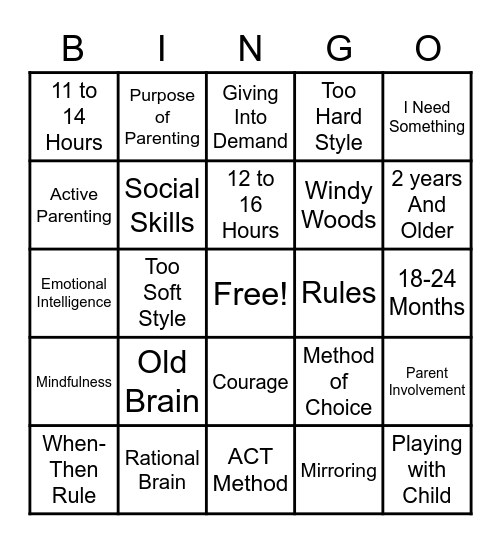 Active Parenting Bingo Card