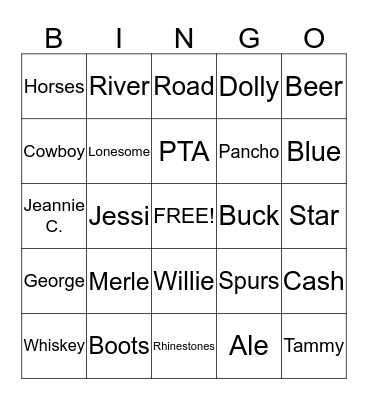 Classic-Quirky Country Music  Bingo Card