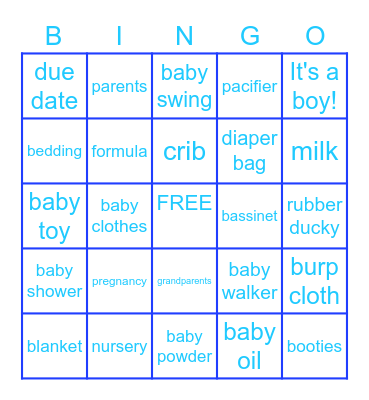 Rodrigo's Baby Shower! Bingo Card