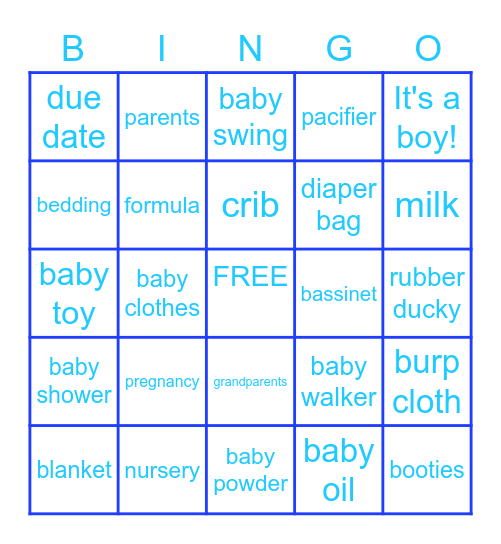 Rodrigo's Baby Shower! Bingo Card