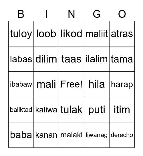 Untitled BingoMga Magkasalungat/Opposites Bingo Card