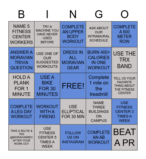 MORAVIAN FITNESS  & RECREATION Bingo Card