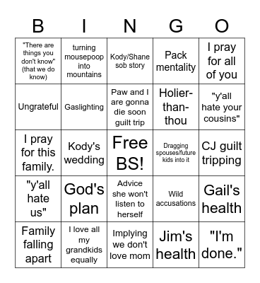 dearing drama Bingo Card
