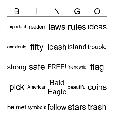 American symbols Bingo Card