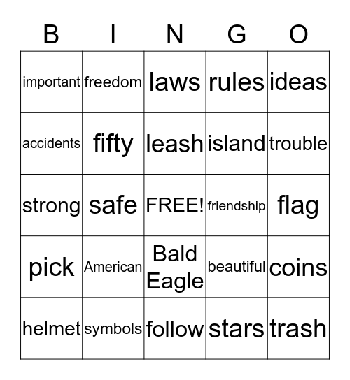 American symbols Bingo Card